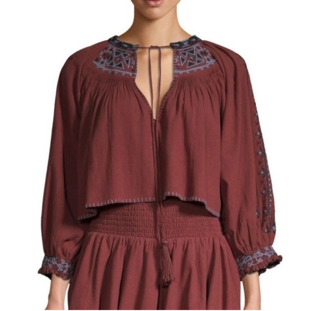 Free People Cherry Bomb Cropped Embroidered Boho Festival Top